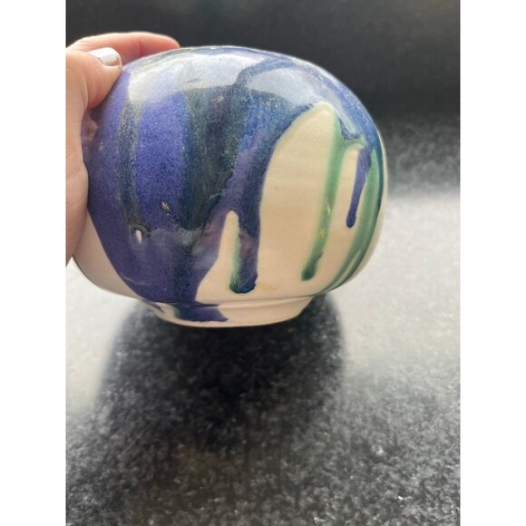 Vtg 1980's Round Bulbous Ceramic Vase One Single Hole Abstract Design Studio Art - Picture 6 of 8